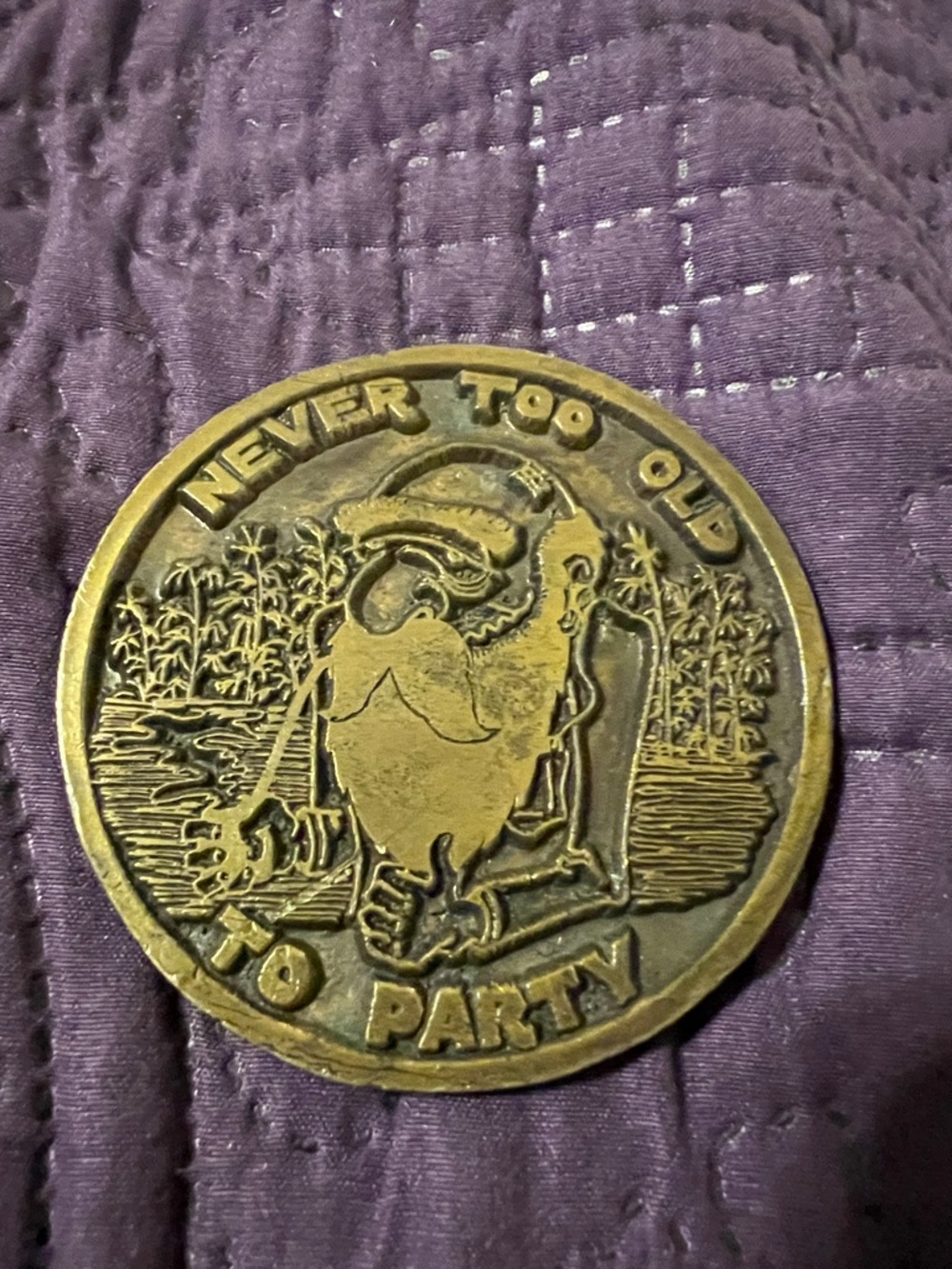 Never Too Old To Party Brass belt buckle